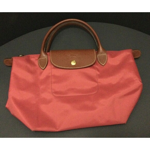 Longchamp Le Pliage Nylon Small Wine Red Bag Leather Strap Handles Handbag - Picture 1 of 16